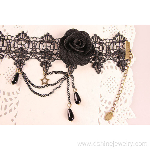 Black Rose Lace Girls Chain Tassel Drop Beads Design Anklet
